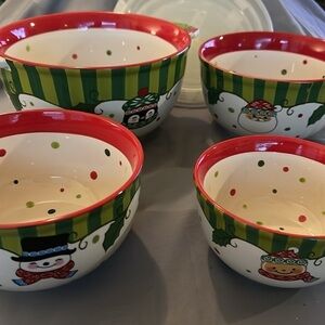 Temptations Christmas 4 Mixing Bowls Winter Whimsy Nesting Bowl Set